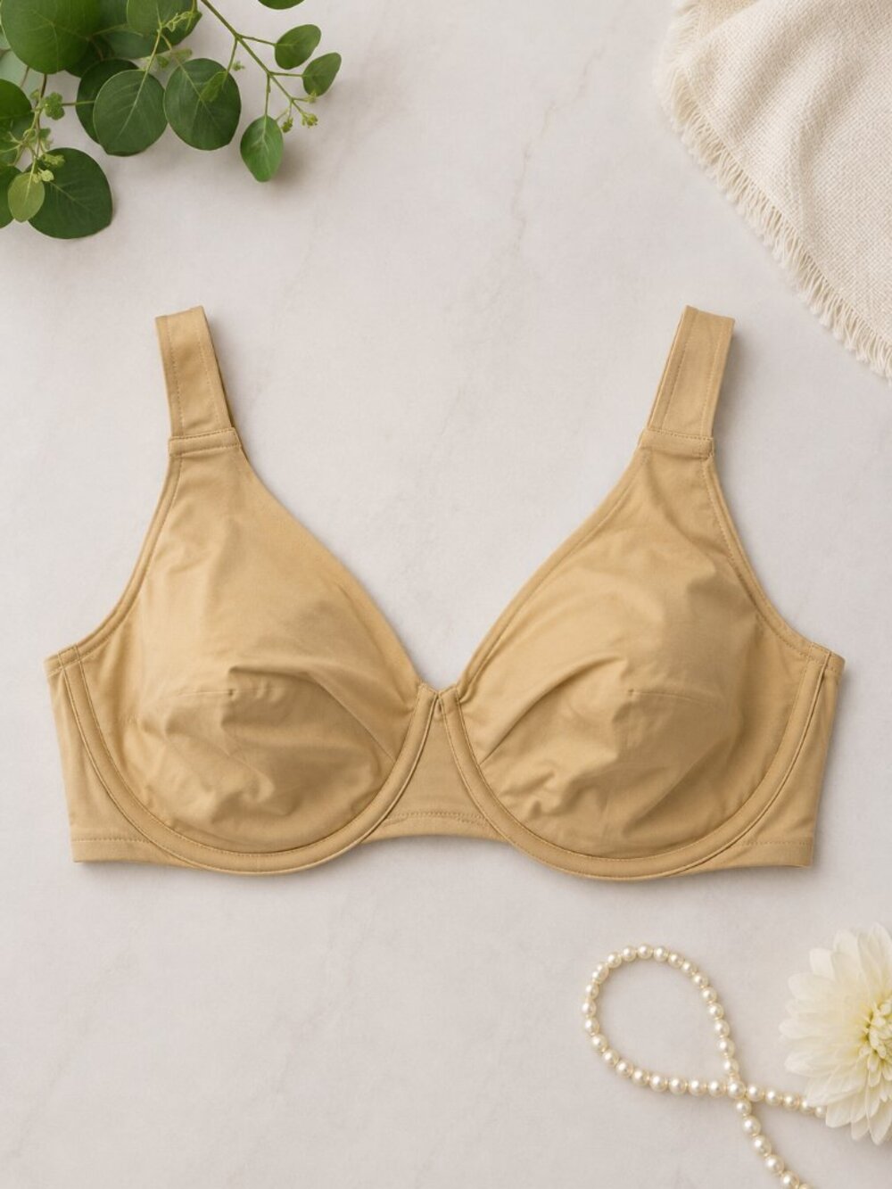 Cacique 34G Nude Beige Underwire Bra Sheer Mesh Full Cup